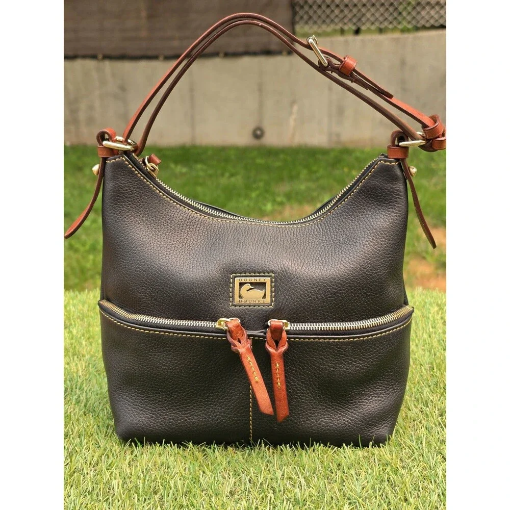 Dooney Bourke Dillen Black Pebbled Leather Hobo Bag Double Pocket GUC